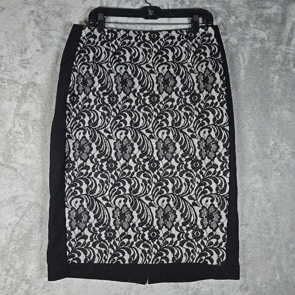 Worthington Skirt Womens 14 White Polar Bear/Black Lace Retro Glam Corpcore‎